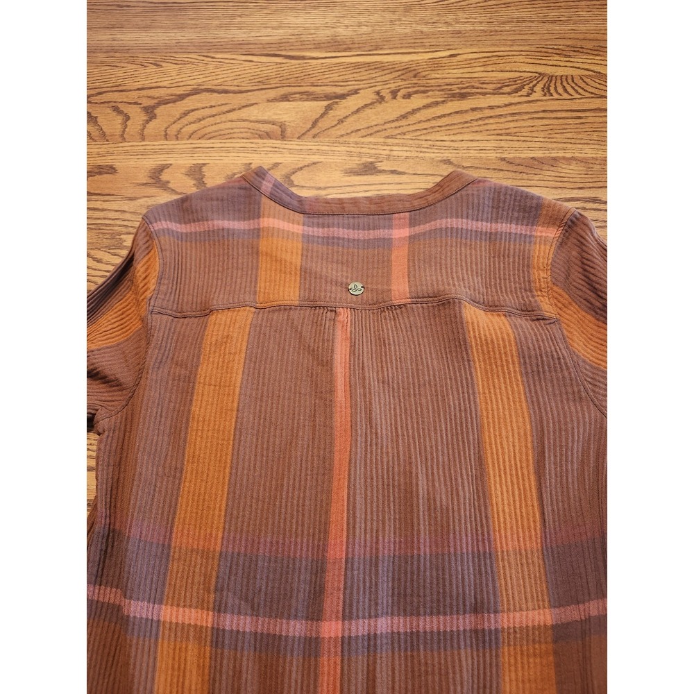 Prana Sugar Pine Dress Gauze Organic Cotton Wedged Wood Plaid Size Medium Lined - Picture 8 of 11